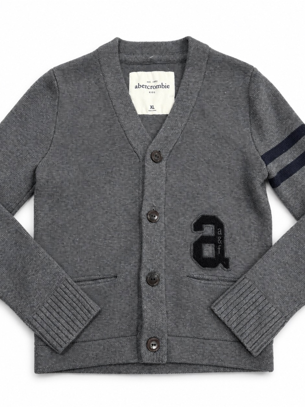 Abercrombie Varsity Letterman Cardigan Gray XL.